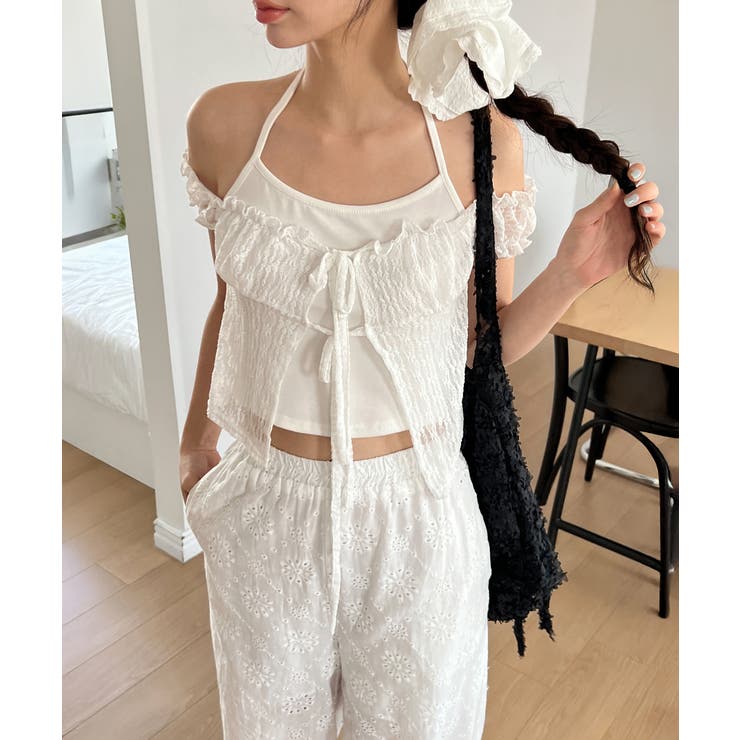 レースシースルーレイヤードホルターブラウス T | by muni:r | 詳細画像14 