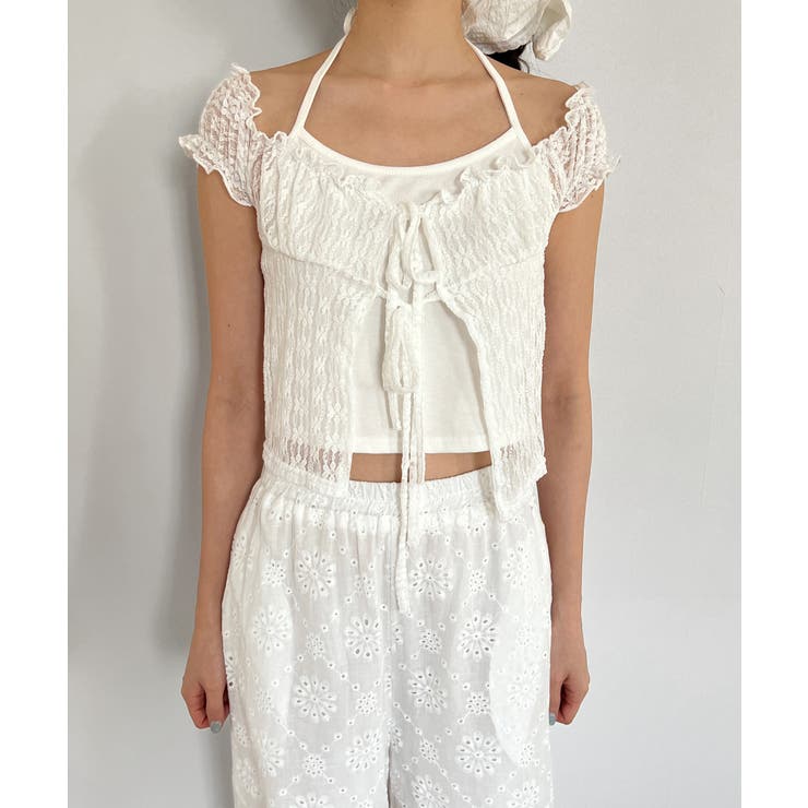 レースシースルーレイヤードホルターブラウス T | by muni:r | 詳細画像16 