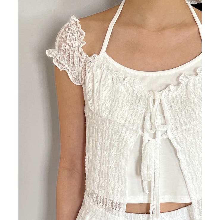 レースシースルーレイヤードホルターブラウス T | by muni:r | 詳細画像17 