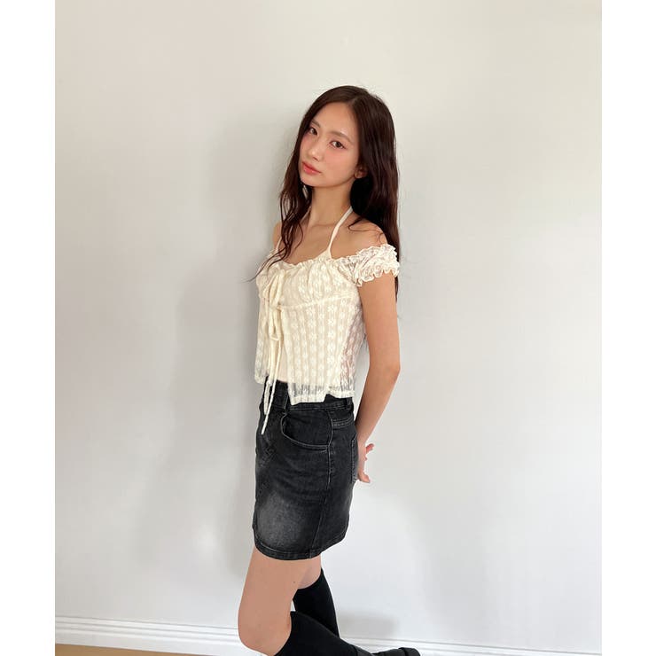 レースシースルーレイヤードホルターブラウス T | by muni:r | 詳細画像3 