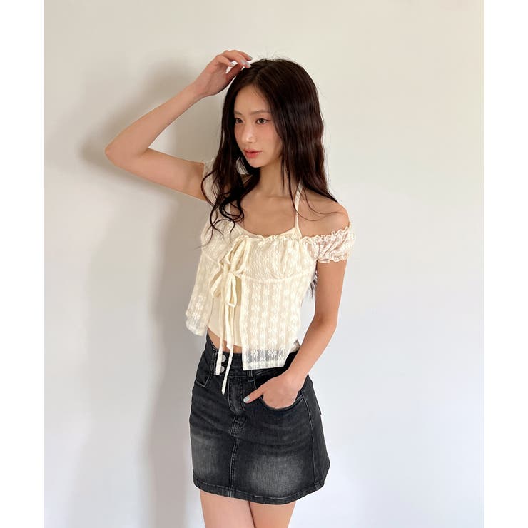 レースシースルーレイヤードホルターブラウス T | by muni:r | 詳細画像4 