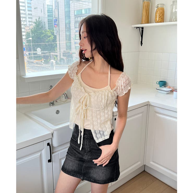 レースシースルーレイヤードホルターブラウス T | by muni:r | 詳細画像7 