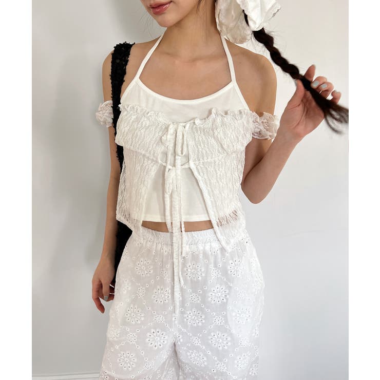 レースシースルーレイヤードホルターブラウス T | by muni:r | 詳細画像9 