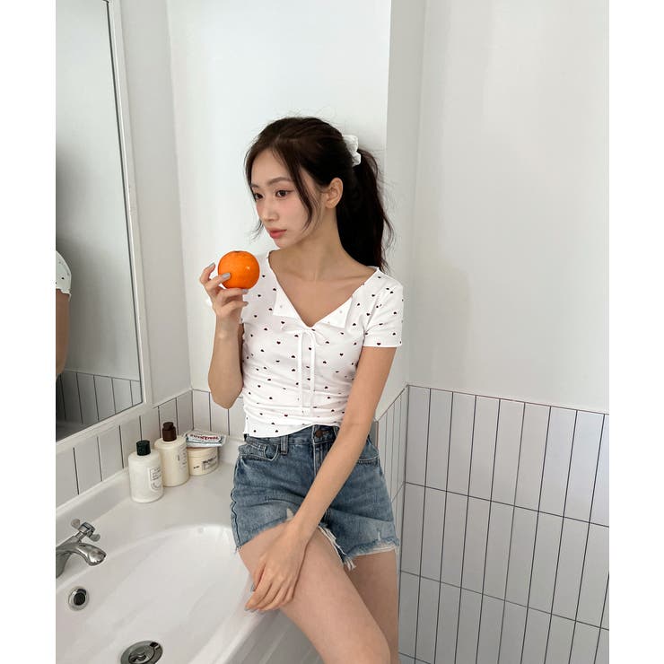 ハートシャーリングリボンVネックT+ヘアシュシュセット | by muni:r | 詳細画像12 