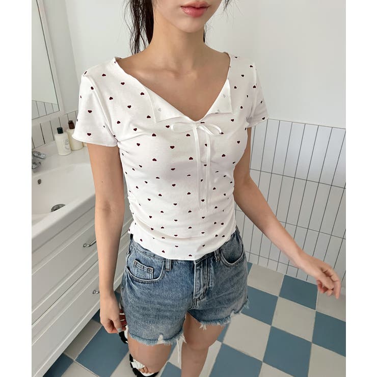 ハートシャーリングリボンVネックT+ヘアシュシュセット | by muni:r | 詳細画像13 