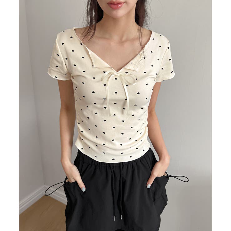 ハートシャーリングリボンVネックT+ヘアシュシュセット | by muni:r | 詳細画像18 