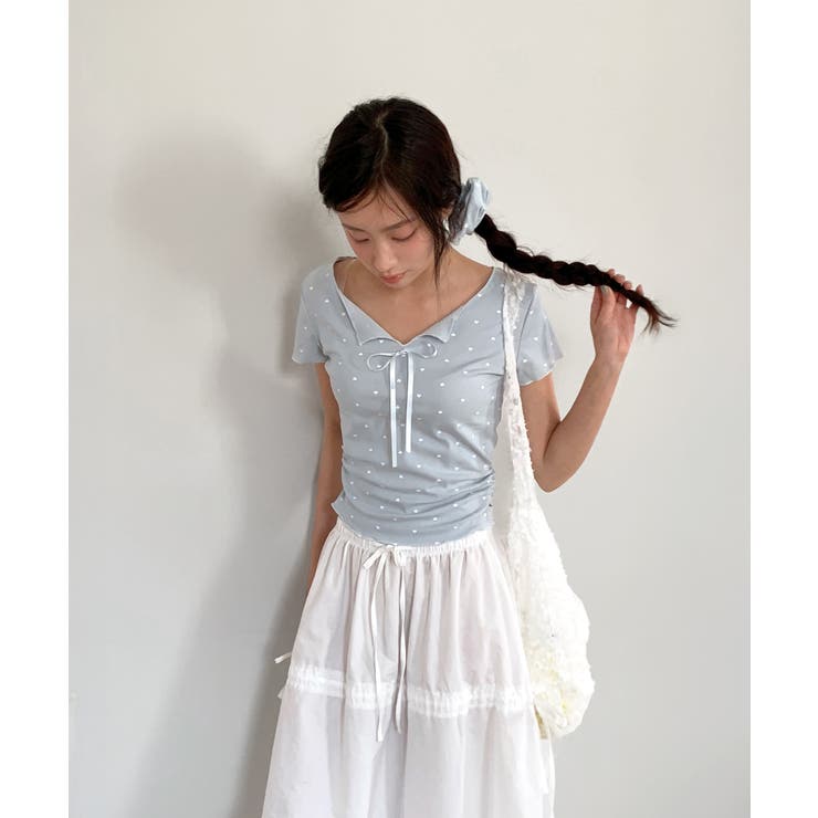 ハートシャーリングリボンVネックT+ヘアシュシュセット | by muni:r | 詳細画像2 