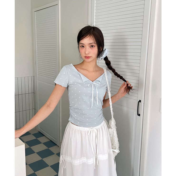 ハートシャーリングリボンVネックT+ヘアシュシュセット | by muni:r | 詳細画像4 