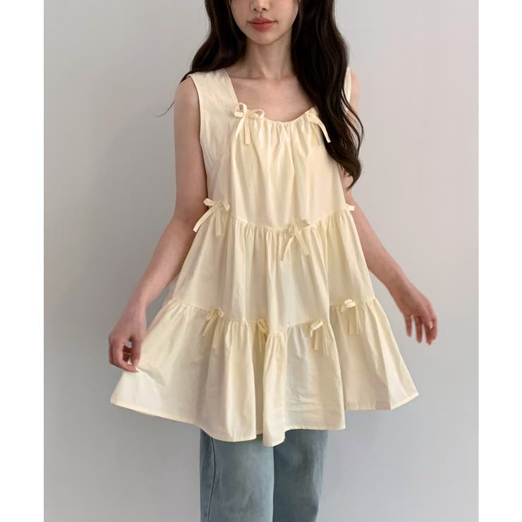 【着用動画あり・2色展開】ピュアカンカンリボンミニワンピース | by muni:r | 詳細画像13 