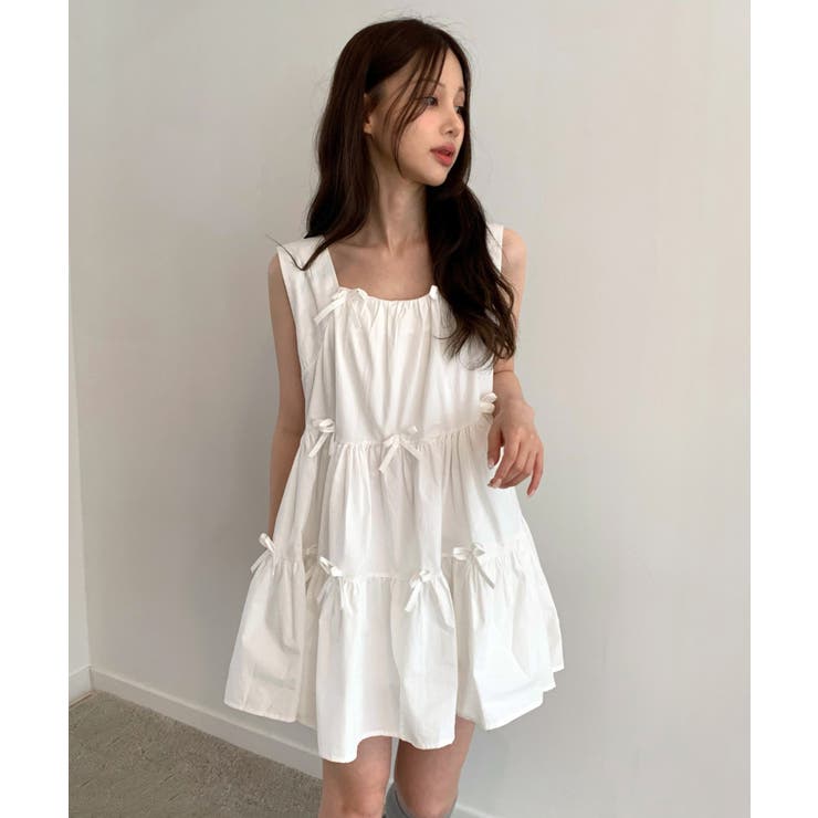 【着用動画あり・2色展開】ピュアカンカンリボンミニワンピース | by muni:r | 詳細画像6 