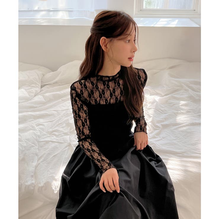 シースルーレーススリーブトップス | by muni:r | 詳細画像2 