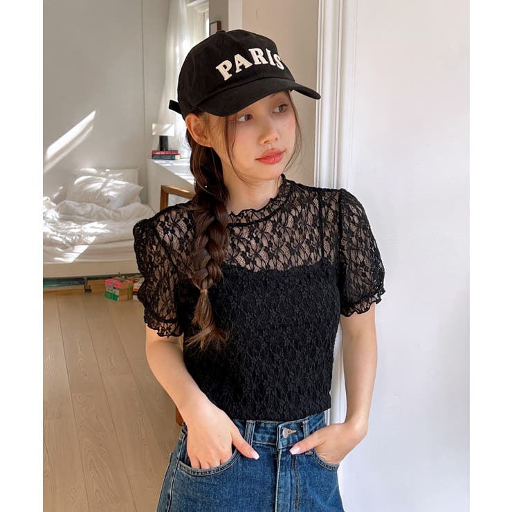 シースルーレースフリル半袖ブラウス | by muni:r | 詳細画像10 