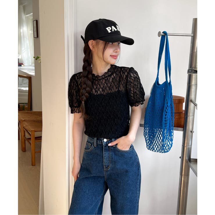 シースルーレースフリル半袖ブラウス | by muni:r | 詳細画像12 