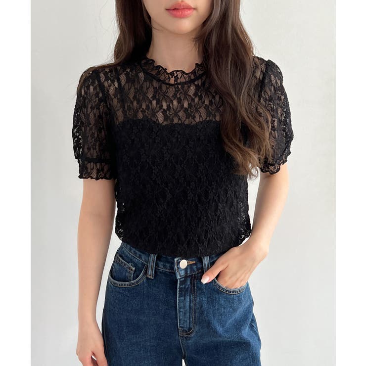 シースルーレースフリル半袖ブラウス | by muni:r | 詳細画像14 