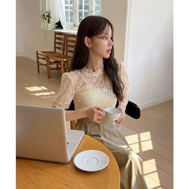 シースルーレースフリル半袖ブラウス | by muni:r | 詳細画像15 