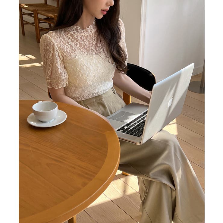 シースルーレースフリル半袖ブラウス | by muni:r | 詳細画像16 