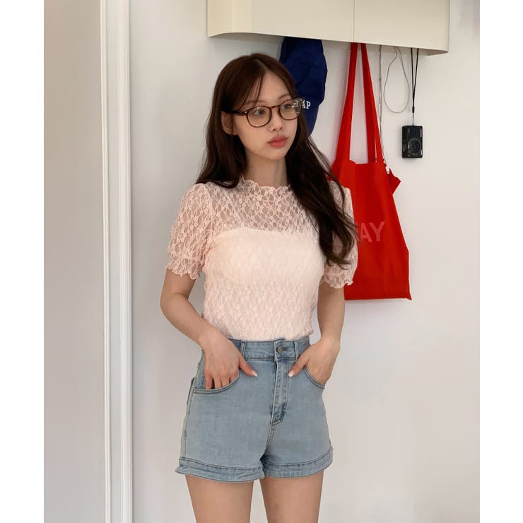 シースルーレースフリル半袖ブラウス | by muni:r | 詳細画像21 