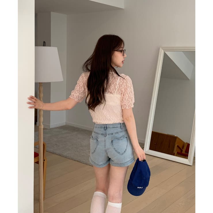 シースルーレースフリル半袖ブラウス | by muni:r | 詳細画像22 