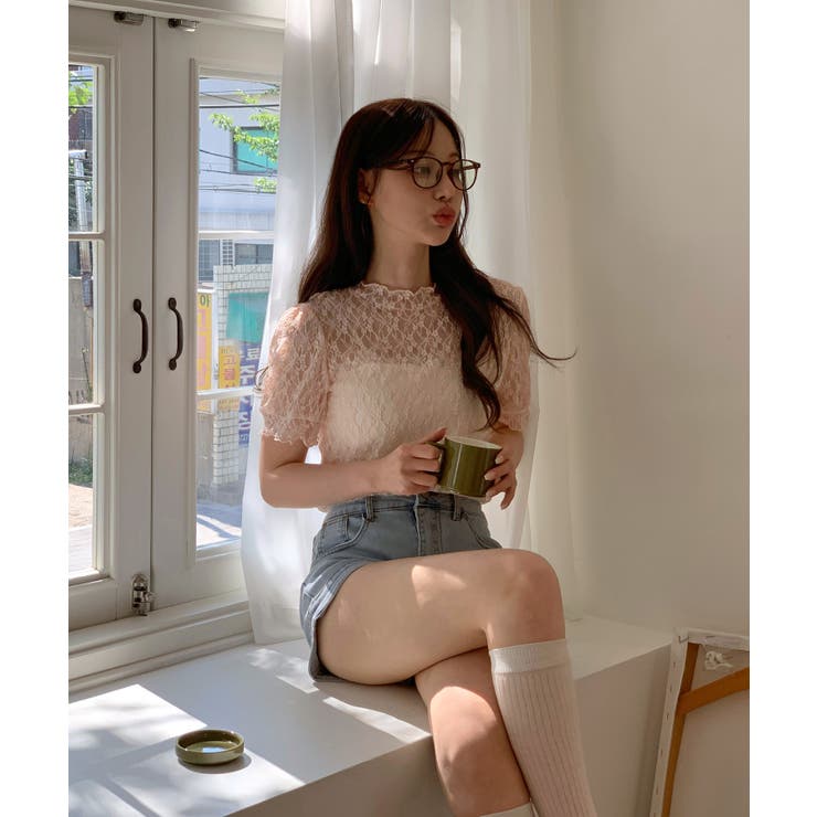 シースルーレースフリル半袖ブラウス | by muni:r | 詳細画像23 