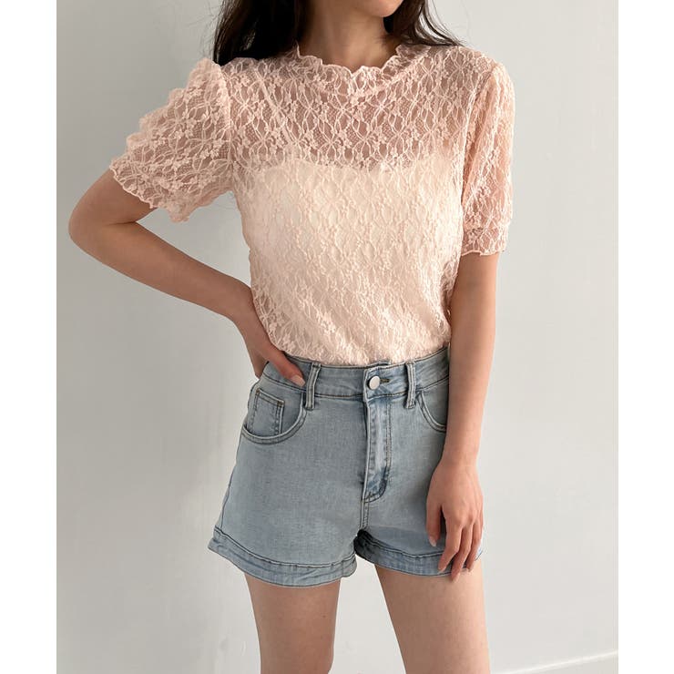 シースルーレースフリル半袖ブラウス | by muni:r | 詳細画像24 