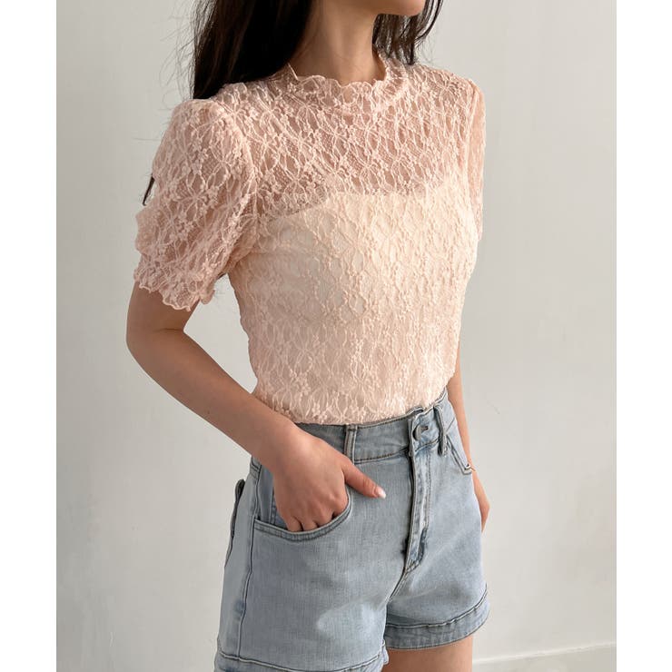 シースルーレースフリル半袖ブラウス | by muni:r | 詳細画像25 