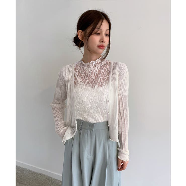 シースルーレースフリル半袖ブラウス | by muni:r | 詳細画像6 