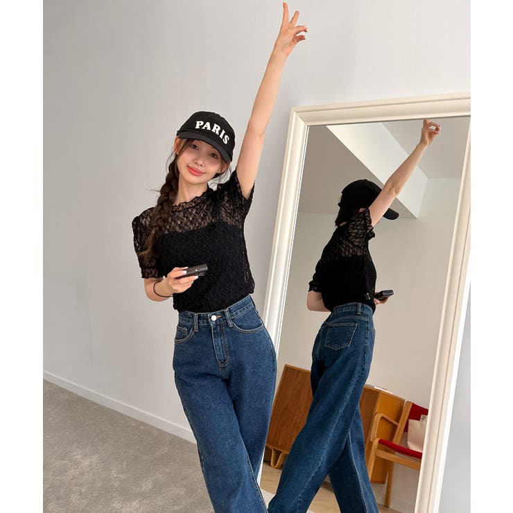 シースルーレースフリル半袖ブラウス | by muni:r | 詳細画像9 