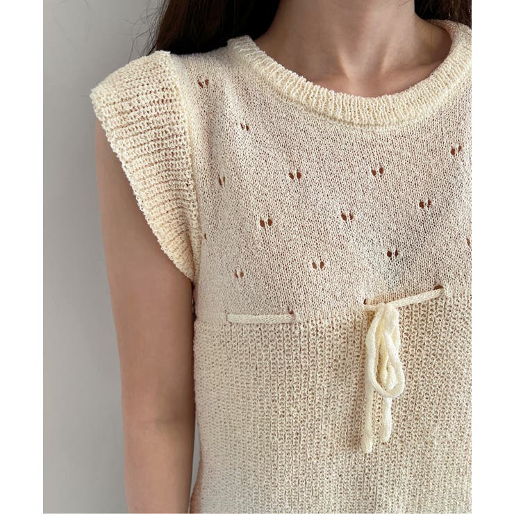 パンチングリボンフリルキャップスリーブニット | by muni:r | 詳細画像10 