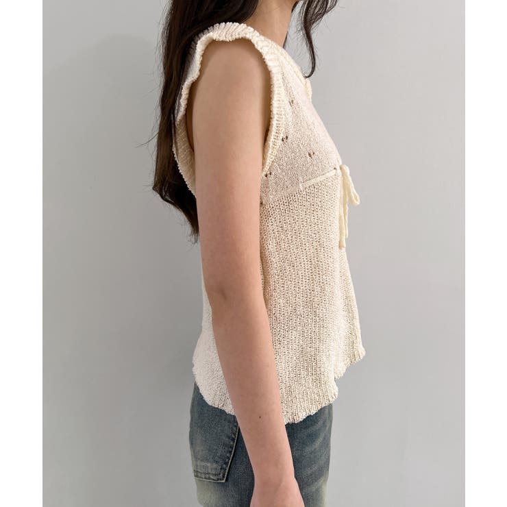 パンチングリボンフリルキャップスリーブニット | by muni:r | 詳細画像11 