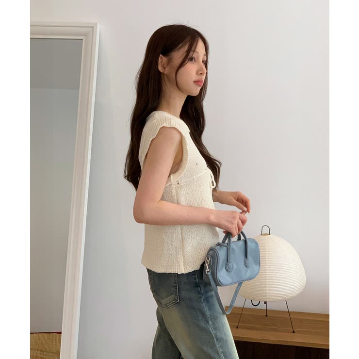 パンチングリボンフリルキャップスリーブニット | by muni:r | 詳細画像5 