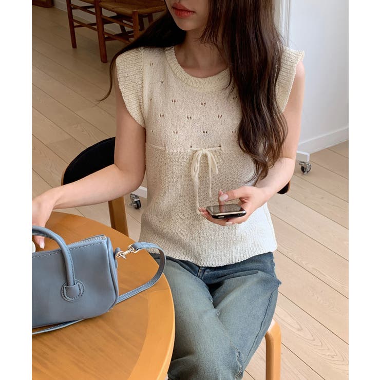 パンチングリボンフリルキャップスリーブニット | by muni:r | 詳細画像7 