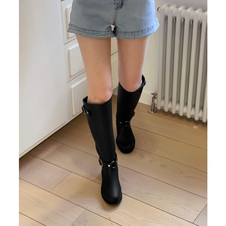 バックルストラップバックジッパーロングレインブーツ | by muni:r | 詳細画像7 