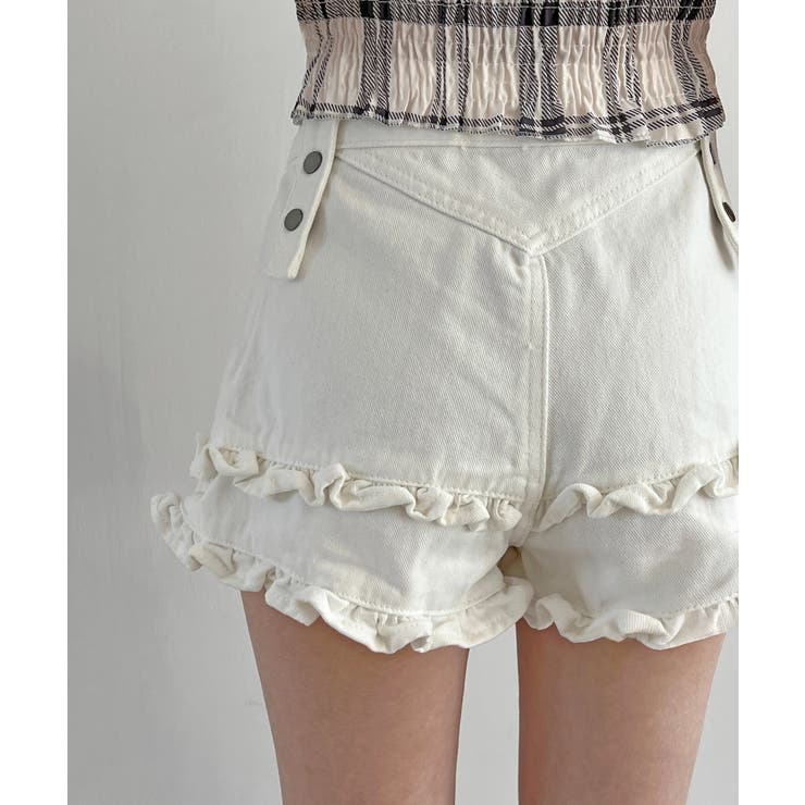 Na＋H フリルショートパンツ Na+H / フリル付ショートパンツ 黒 Y-25-07-25-072-PU-PA-SZ-ZY