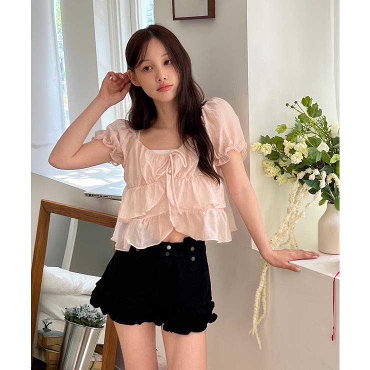 rurumu フリルショートパンツ rurumu:（ルルムウ）の「rurumu:/ルルムウ/lace-up frill PT