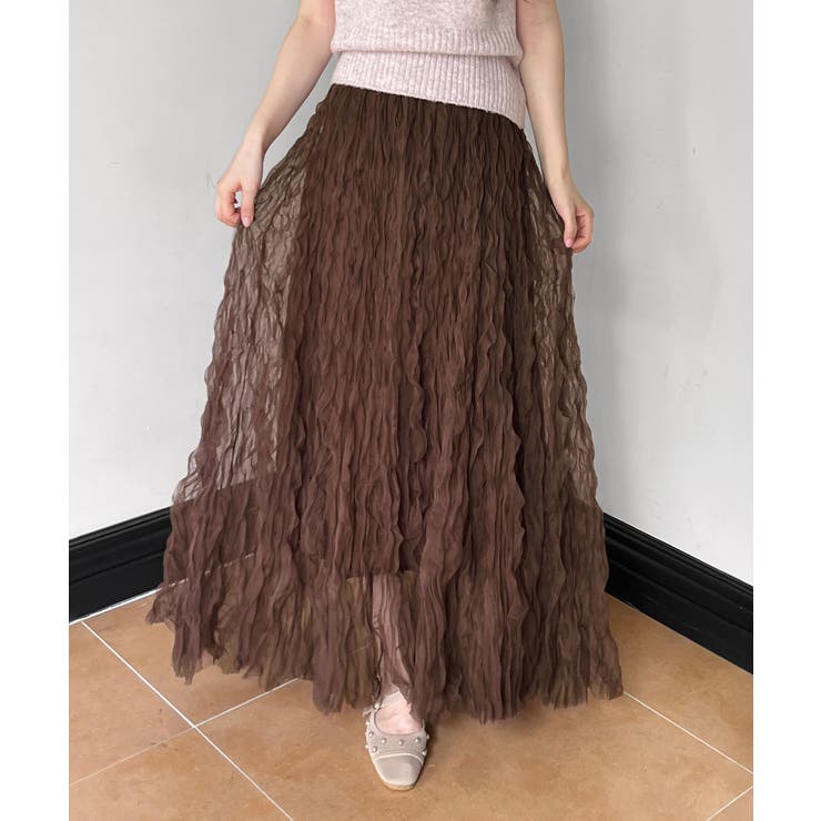 ブラウンクリームウェーブシフォンスカート/2025 AW COLLECTION[品番
