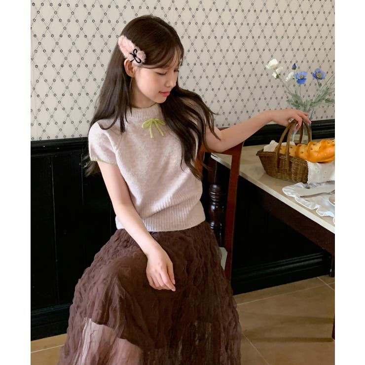 ブラウンクリームウェーブシフォンスカート/2025 AW COLLECTION[品番