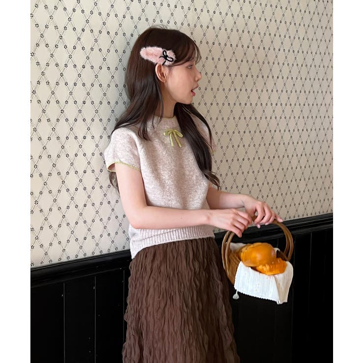 ブラウンクリームウェーブシフォンスカート/2025 AW COLLECTION[品番