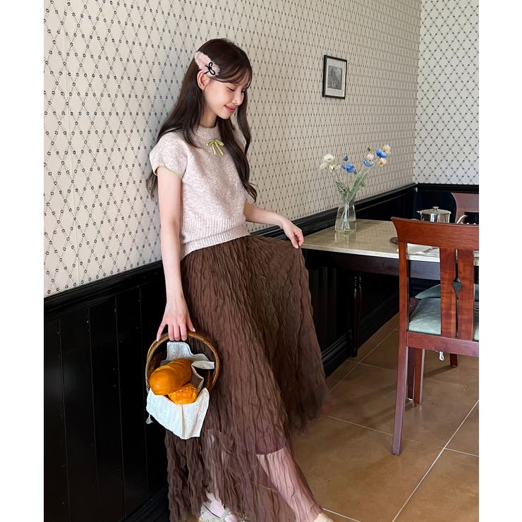 ブラウンクリームウェーブシフォンスカート/2025 AW COLLECTION | by muni:r | 詳細画像5 