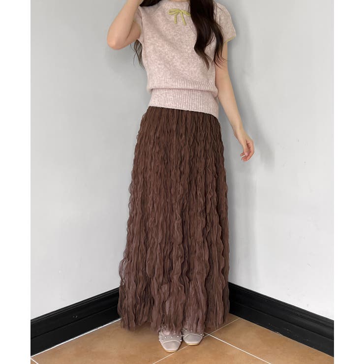 ブラウンクリームウェーブシフォンスカート/2025 AW COLLECTION | by muni:r | 詳細画像7 