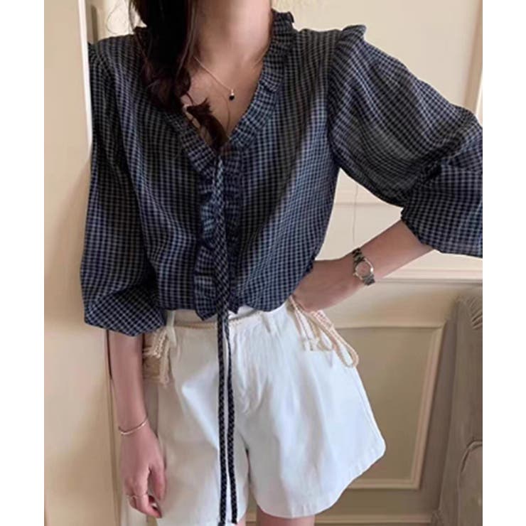 チェックラッフルブラウス/2025 AW COLLECTION | by muni:r | 詳細画像2 