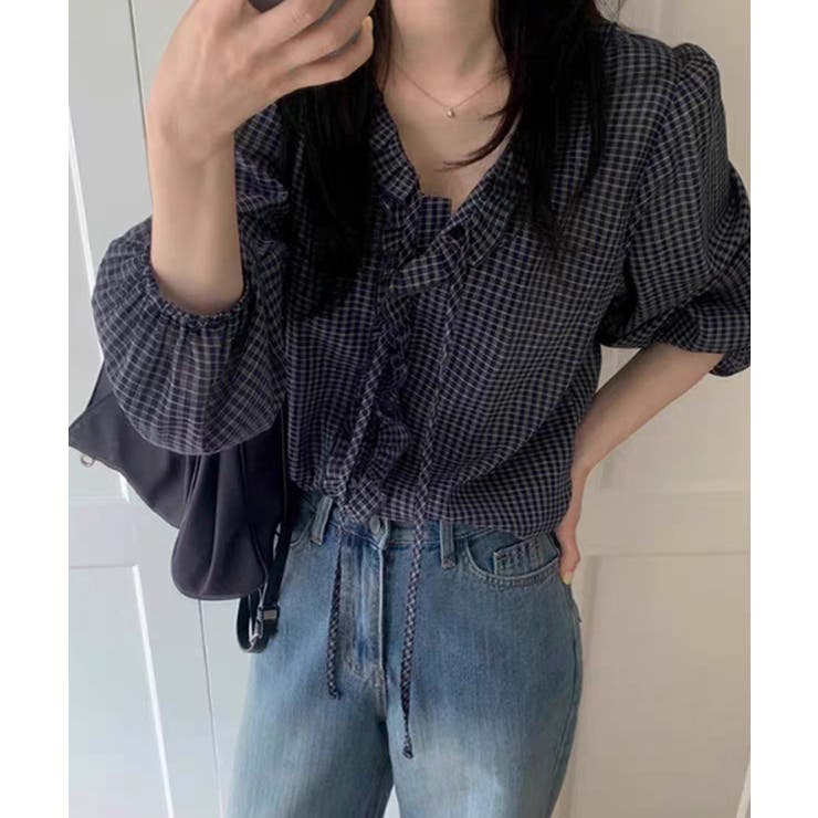 チェックラッフルブラウス/2025 AW COLLECTION | by muni:r | 詳細画像3 