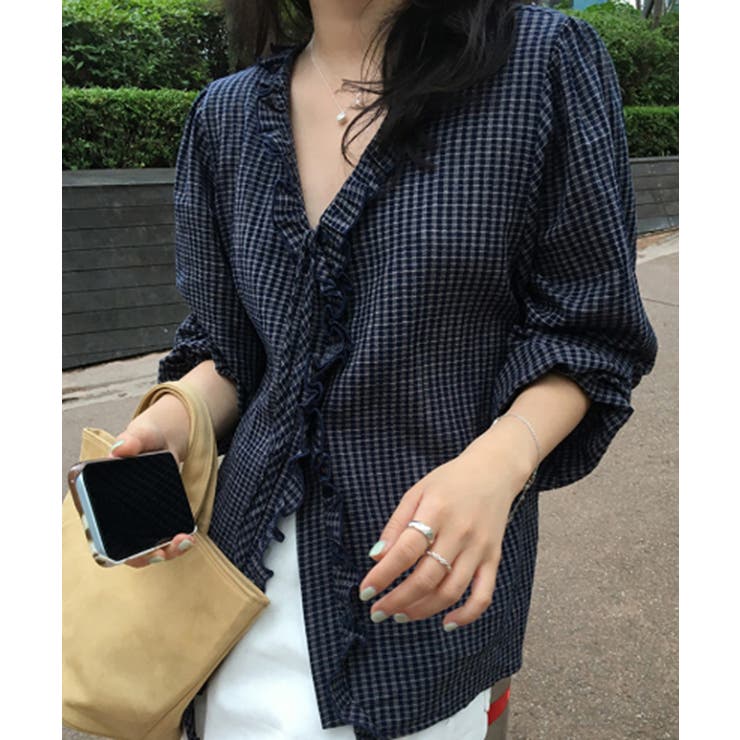 チェックラッフルブラウス/2025 AW COLLECTION | by muni:r | 詳細画像5 