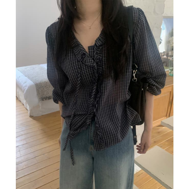 チェックラッフルブラウス/2025 AW COLLECTION | by muni:r | 詳細画像6 