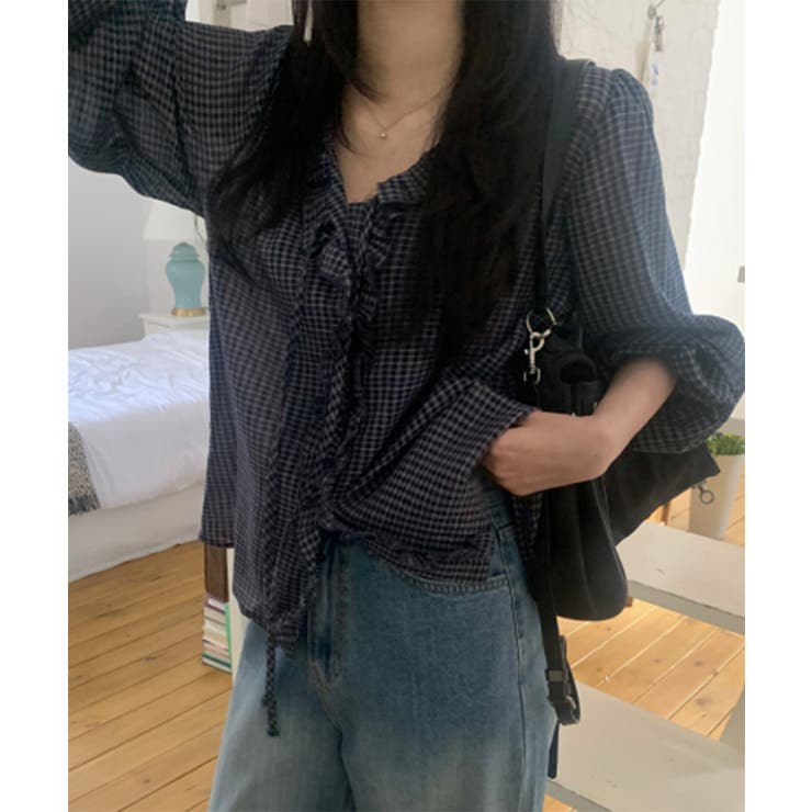 チェックラッフルブラウス/2025 AW COLLECTION | by muni:r | 詳細画像7 