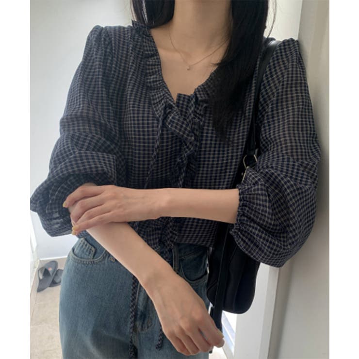 チェックラッフルブラウス/2025 AW COLLECTION | by muni:r | 詳細画像9 