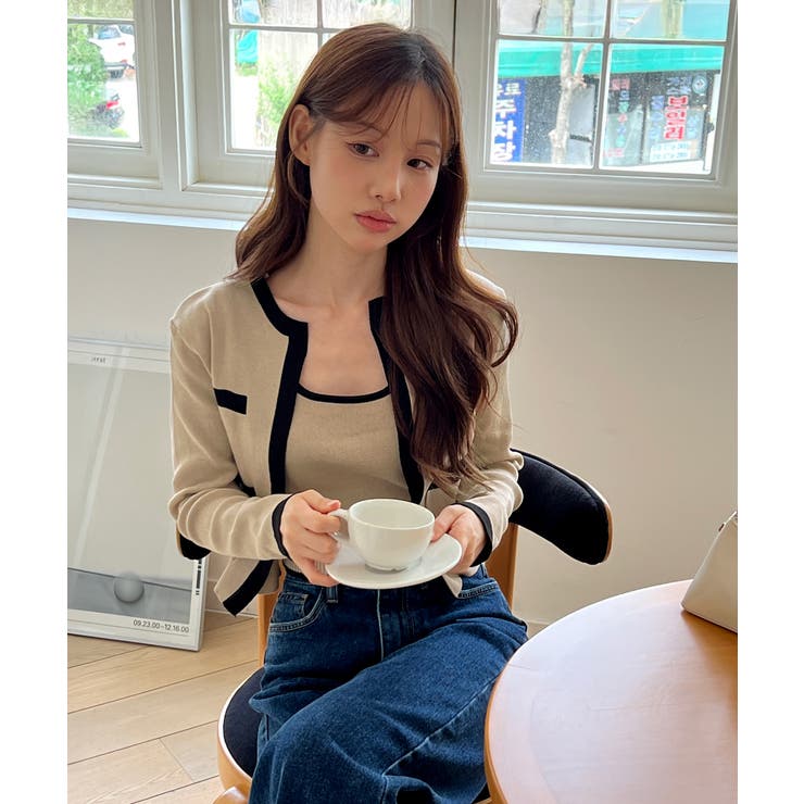 【着用動画あり 3色展開】配色クロップド ニットカーディガン | by muni:r | 詳細画像1 