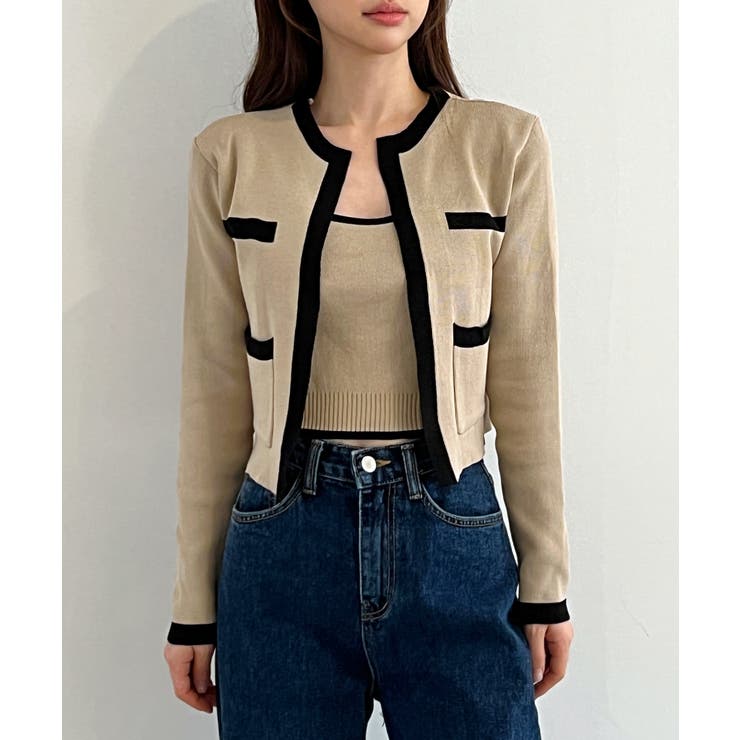 【着用動画あり 3色展開】配色クロップド ニットカーディガン | by muni:r | 詳細画像13 