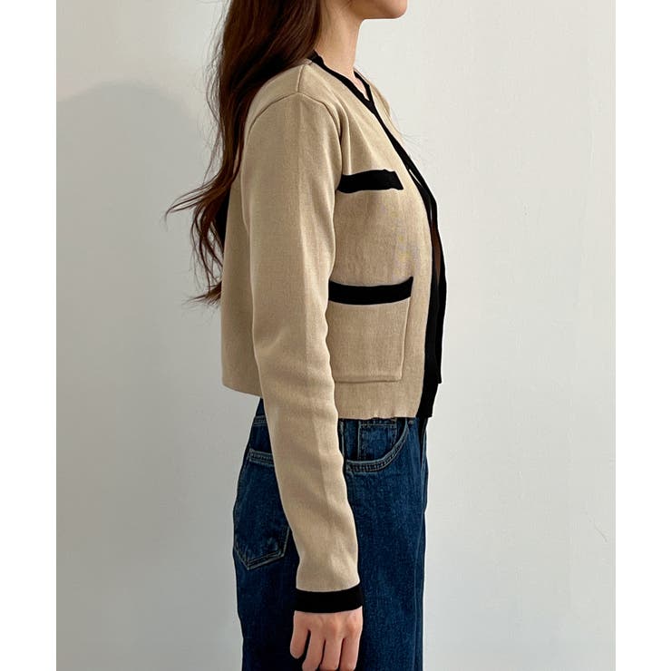 【着用動画あり 3色展開】配色クロップド ニットカーディガン | by muni:r | 詳細画像14 