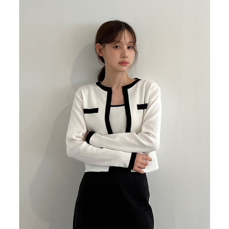 【着用動画あり 3色展開】配色クロップド ニットカーディガン | by muni:r | 詳細画像15 