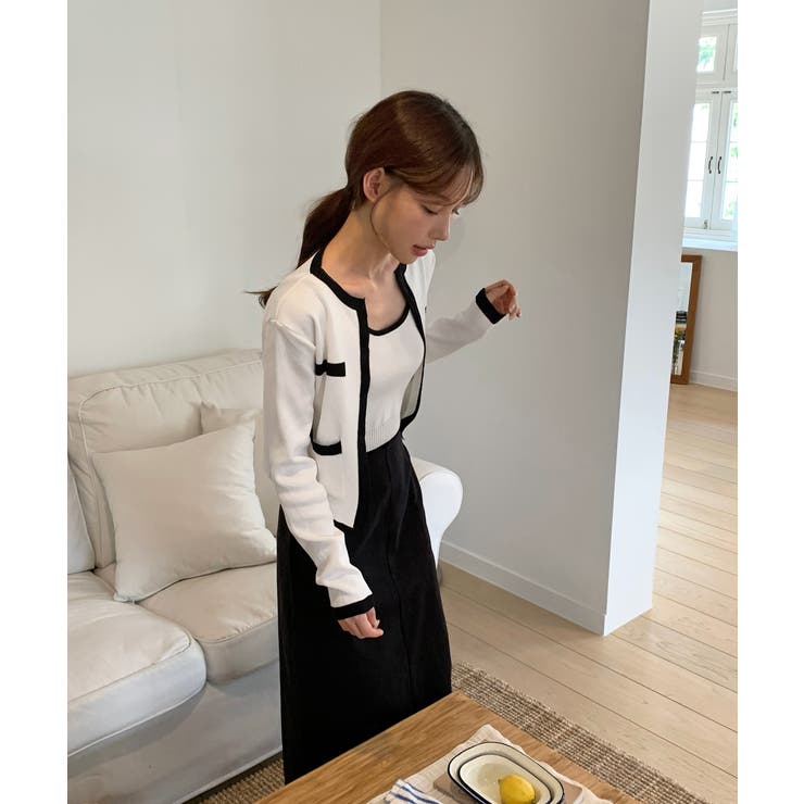 【着用動画あり 3色展開】配色クロップド ニットカーディガン | by muni:r | 詳細画像16 